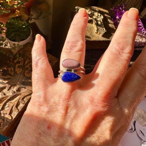 Natural Lapis & Phosphosiderite Sterling Silver Ring Size 8.5 - Picture 2 of 5